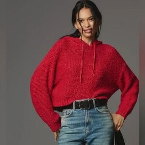 Pilcro Red Sailcloth Hooded Sweater S Cotton Blend Knit Boho Cozy